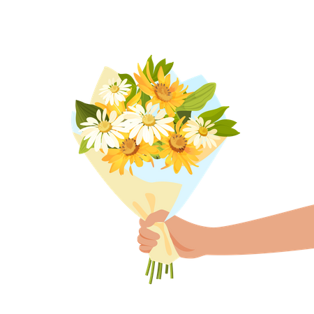 Hand or Person giving beautiful flowers bouquet  Illustration