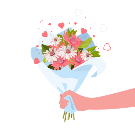 Hand or Person giving flowers bouquet  Illustration