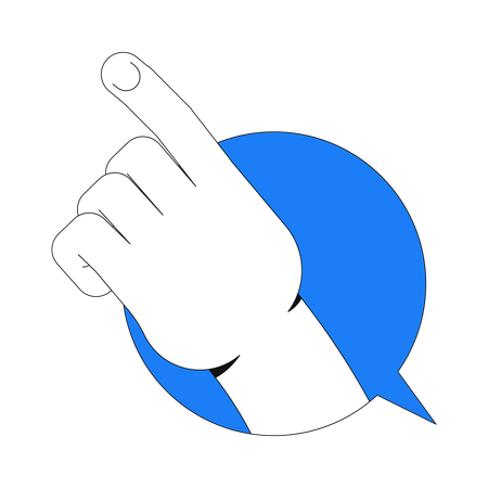 Hand pointing upward inside circular speech bubble  Illustration