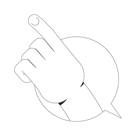 Hand pointing upward inside circular speech bubble  Illustration