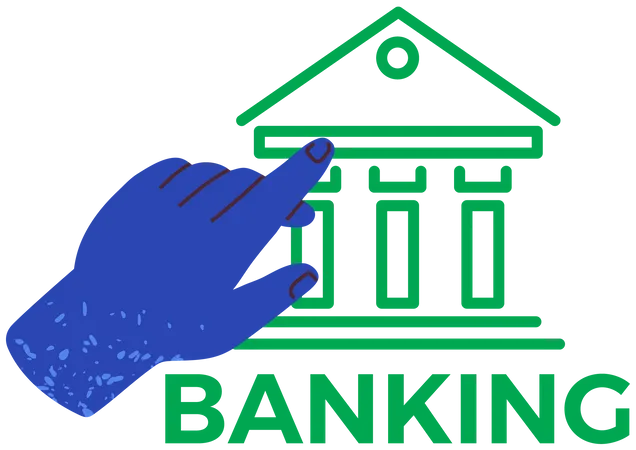 Hand Points To Bank Building Icon Architectural Structure For Storing Money Of Depositors And Conducting Transactions Banking Application Symbol Bank For Business Investment Sign Vector Illustration Illustration