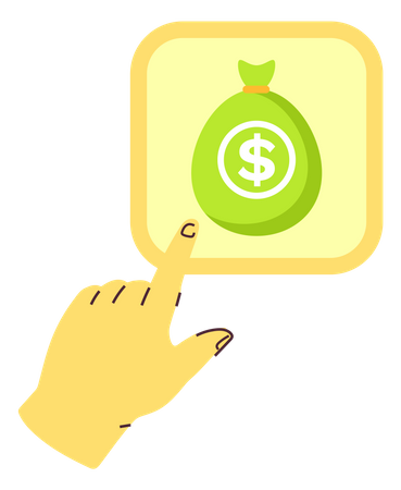 Hand points to money bag Illustration