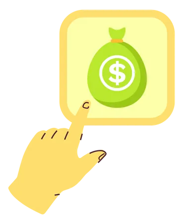 Hand points to money bag  Illustration