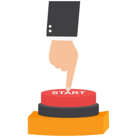 Hand pressing the start button  Illustration