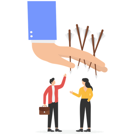 Hand protecting businessman and woman  Illustration