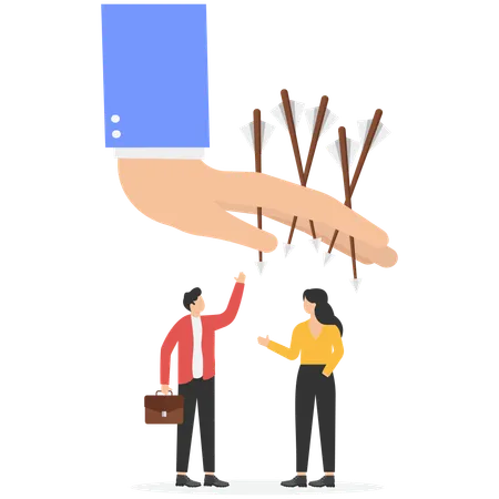 Hand protecting businessman and woman  Illustration