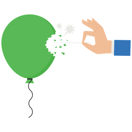 Hand pushing needle to pop the balloon  Illustration