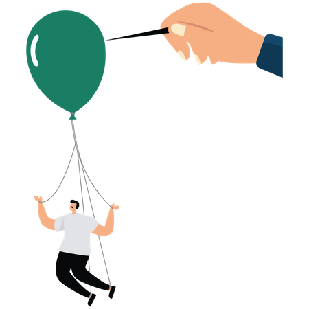 Hand pushing needle to pop the balloon  Illustration