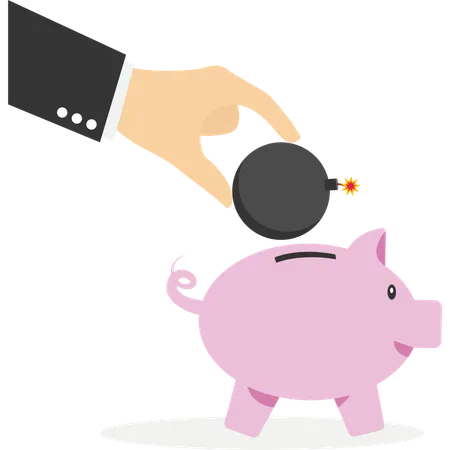 Hand putting bomb in piggy bank  Illustration