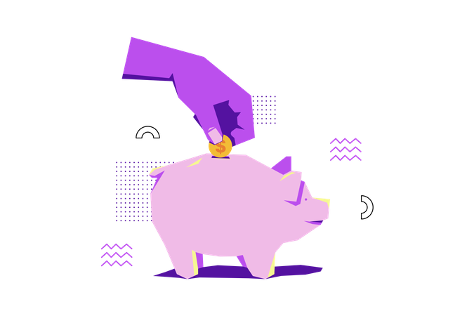Hand Putting Coin Into Piggy Bank  Illustration
