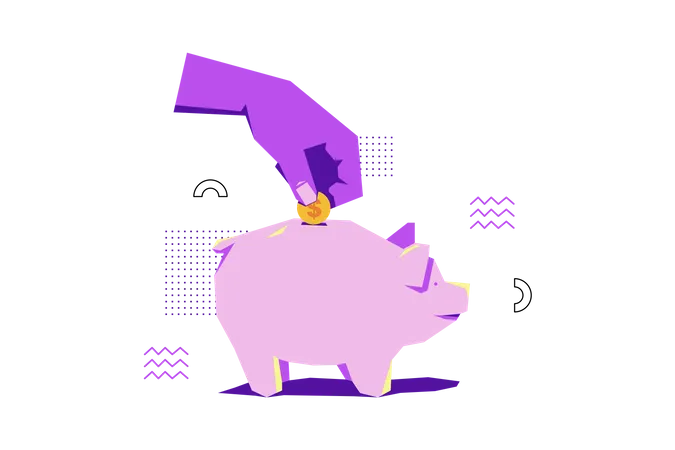 Hand Putting Coin Into Piggy Bank  Illustration