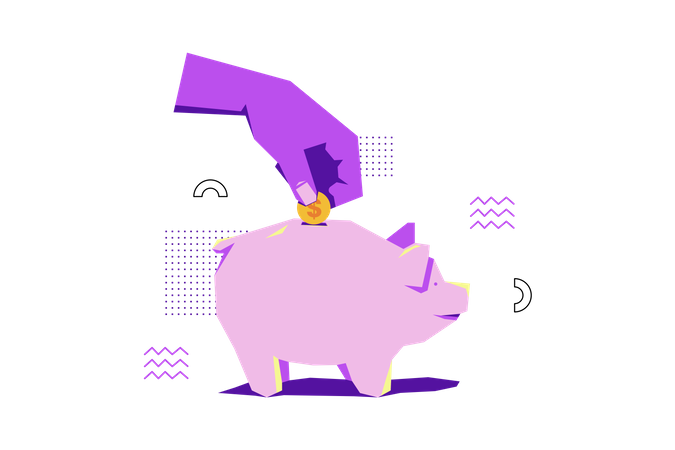 Hand Putting Coin Into Piggy Bank  Illustration