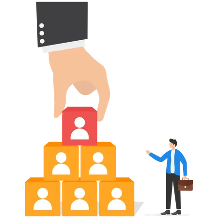 Hand Putting Cube Blocks On Top Of The Pyramid Management And Recruitment Business Flat Vector Illustration Illustration