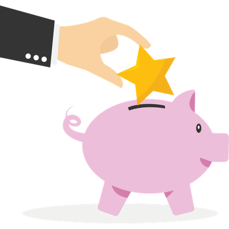Hand putting star piggy bank  Illustration