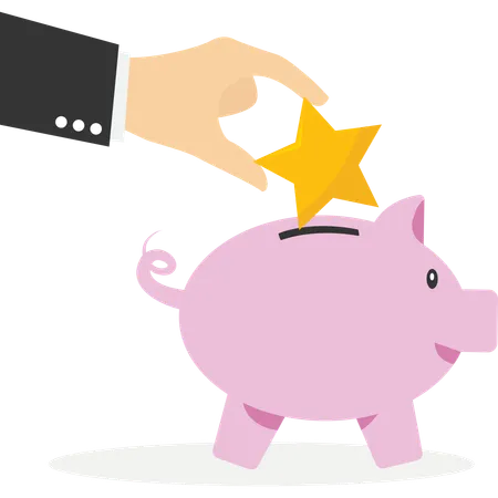 Hand putting star piggy bank  Illustration