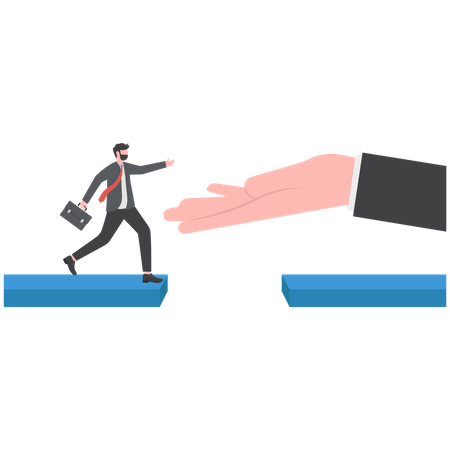 Hand reach to help or recuse businessman cross the bridge  Illustration