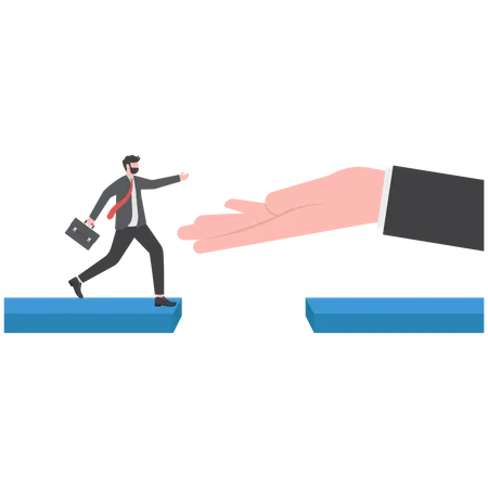 Hand reach to help or recuse businessman cross the bridge  Illustration