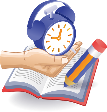 Hand reading book reminder alarm clock  Illustration