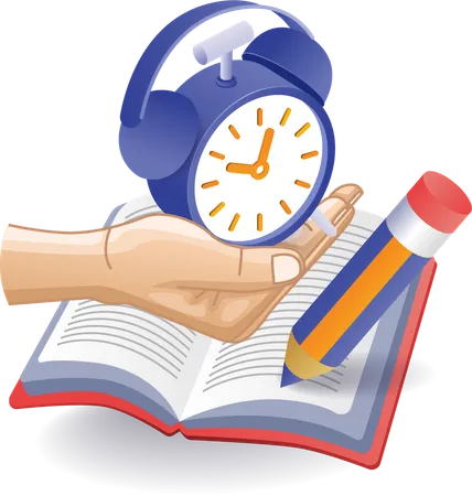 Hand reading book reminder alarm clock  Illustration