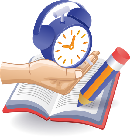 Hand reading book reminder alarm clock  Illustration