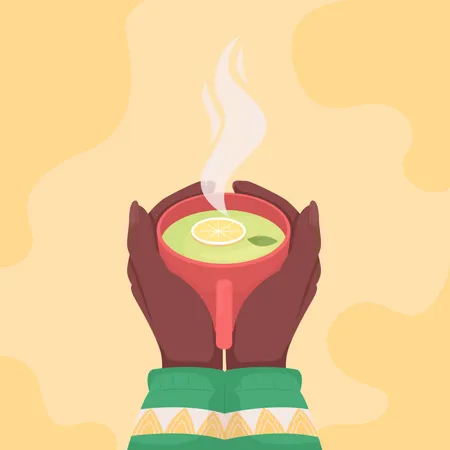 Hand serving lemon tea  Illustration