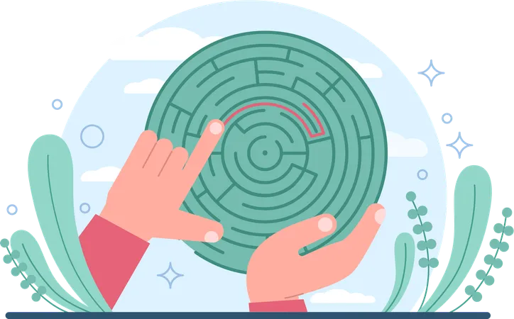 Hand sloving maze game  Illustration