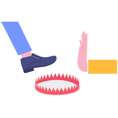 Hand stop to business leg for business trap  Illustration