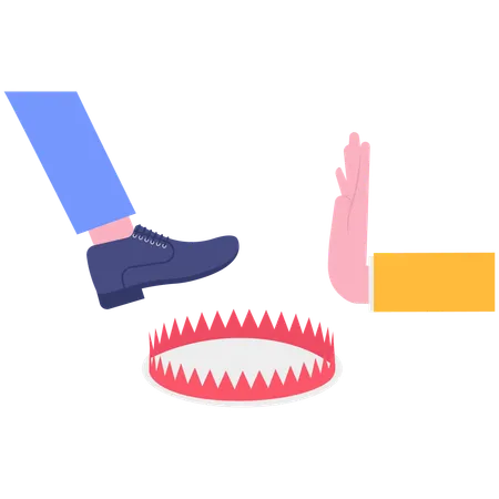 Hand stop to business leg for business trap  Illustration