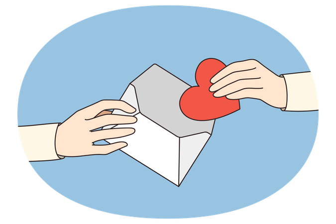 Hand take heart symbol from envelope  Illustration