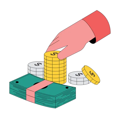 Hand with cash and dollar  Illustration