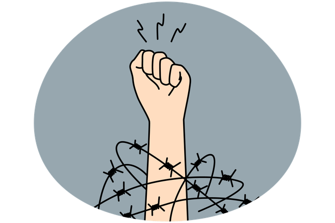 Hand with clenched fist fighting for freedom  Illustration