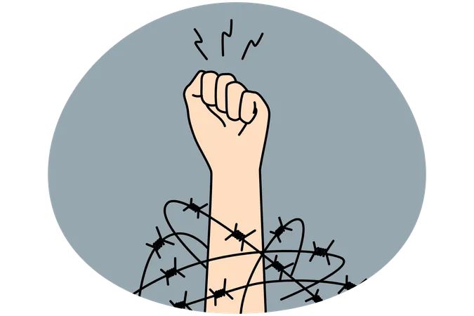 Hand with clenched fist fighting for freedom  Illustration