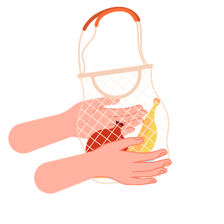 Hand with fruit shopping bag  Illustration
