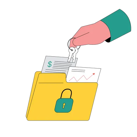 Hand with key and files documents  Illustration