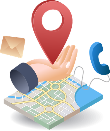 Hand with map location pin  Illustration