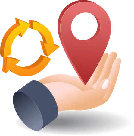 Hand with map location pin  Illustration