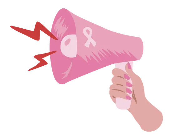 Hand with megaphone for breast cancer awareness  Illustration