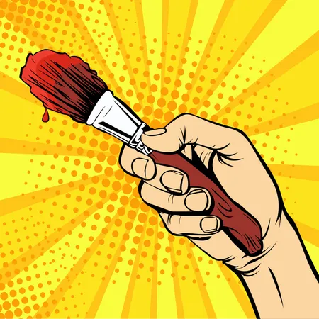 Hand With A Painter Brush Drawing Art Vector Illustration In Pop Art Retro Comic Style イラスト