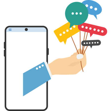 Hand with phone holding speech bubble  Illustration