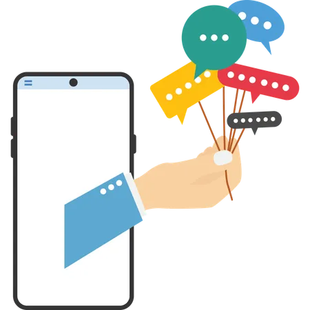 Hand with phone holding speech bubble  Illustration