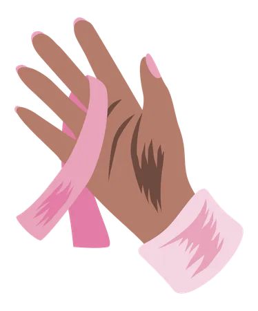 Hand with pink ribbon for breast cancer awareness  Illustration