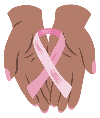 Hand with pink ribbon for breast cancer awareness  Illustration