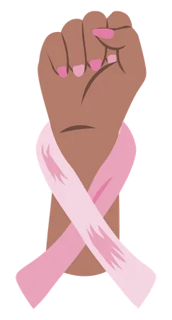 Hand with pink ribbon for breast cancer awareness  Illustration