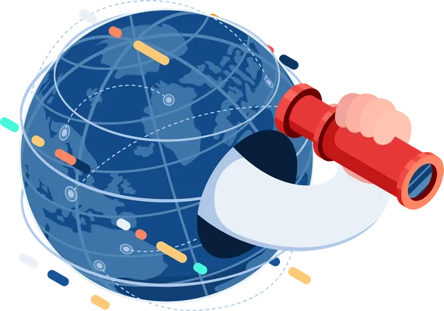 Hand with Telescope out from The World Global Business Vision Illustration