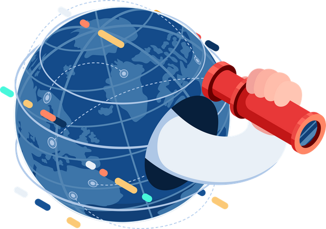 Hand with Telescope out from The World Global Business Vision  Illustration