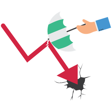 Hand with umbrella breaks falling arrow  Illustration