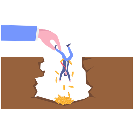 Hand zieht Geschäftsmann aus der Finanzkrise  Illustration
