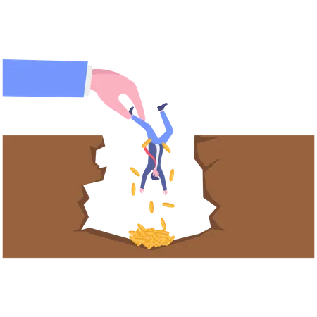 Hand zieht Geschäftsmann aus der Finanzkrise  Illustration