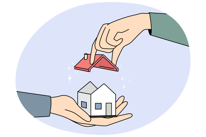 Hände bauen ein kleines Haus  Illustration