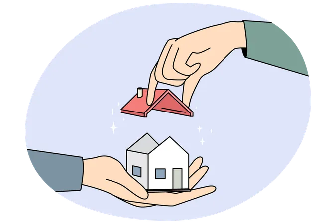 Hände bauen ein kleines Haus  Illustration